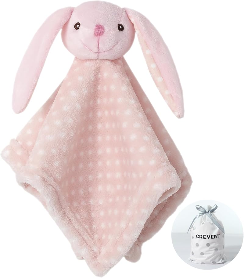 CREVENT Cozy Plush Baby Security Blanket Lovey 34x34cm Bunny Rattle