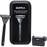 SUPPLY Single Edge Max Pivoting Head Safety Razor for Men &ndash; Jet Black | Single-Blade Safety Razor with Pivoting Head and Magnetic Reload System. Includes 8 Blades.