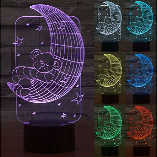 ZLTFashion 3D Visual Optical Illusion Colorful LED Table Lamp Touch Cool Design Night Light Christmas Prank Gifts Romantic Holiday Creative Gadget (Moon Bear)