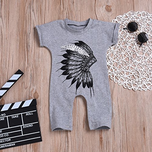 Camidy Toddler Baby Boy Short Sleeve Indian Headdress Printed Romper Bodysuit Jumpsuit (3M)