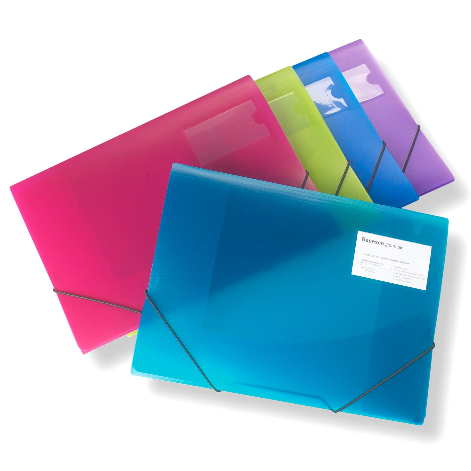 Rapesco 0719 3-Flap Folio Wallet, A4+, Bright Transparent Colours, Pack of 5