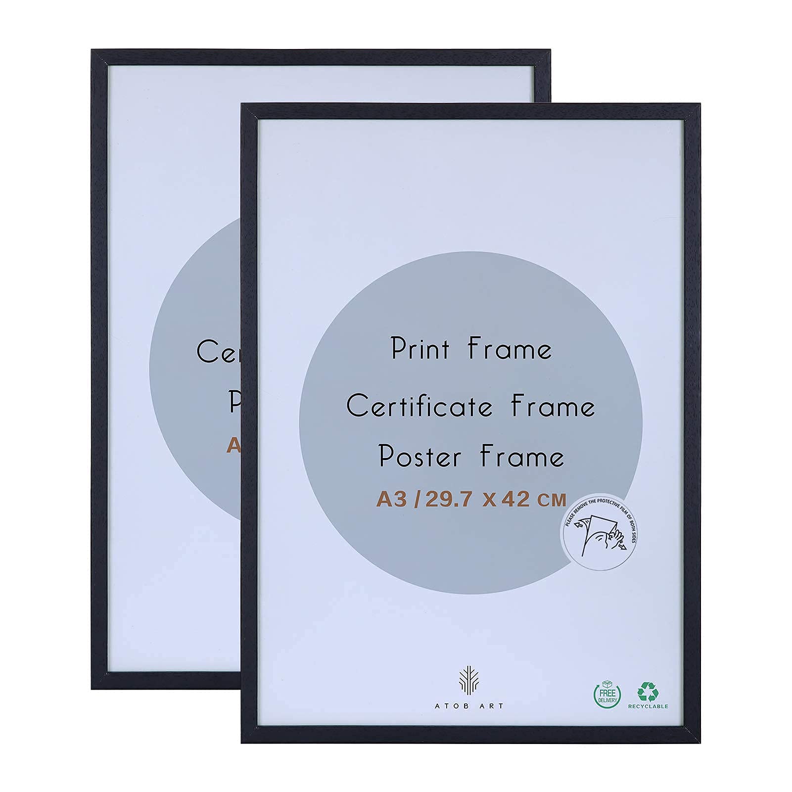 A3 Photo Picture Frame - 29.7 x 42 CM Black Wood Certificate Frames with Perspex Glass for Wall Display Horizontally or Vertically in Living Room Bedroom Gallery, Set of 2