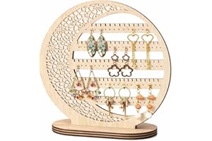 Large Boho Wooden Earring Tree Holder Stand, 10 Inch Moon Floral Jewelry Organizer Rack, Countertop Desktop Hanging Earring S