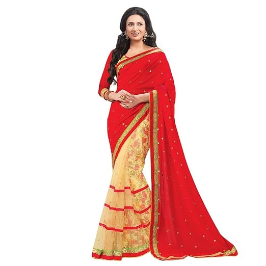 Sarees(SAUMYA DESIGNER Womens Clothing Saree For Women Collection Fancy Material Latest Sarees With Designer Beautiful Sarees For Women Offer Designer Sarees With Blouse Piece sari) (Red)