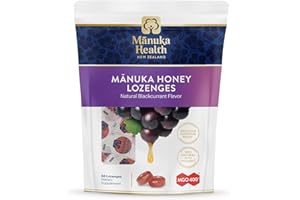 Manuka Health Manuka Honey Throat Lozenges - Blackcurrant Flavored Lozenges, 58-Count - Cough Drops Infused with Raw Manuka Honey & Vitamin C for Immune Support