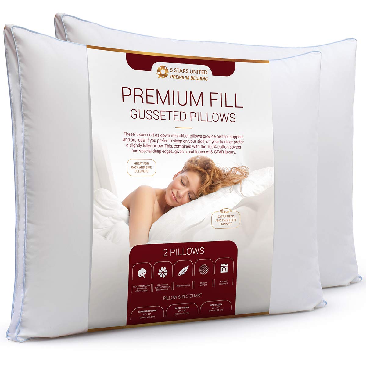 King Luxury Pillows 2 Pack 50x90 Cm King Size Hotel Quality