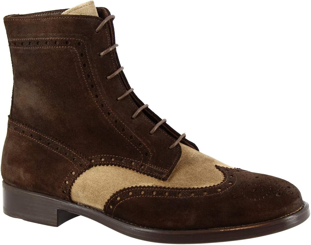 Wingtip Dress Boots for Men in Dark Brown/Beige Suede Model Number