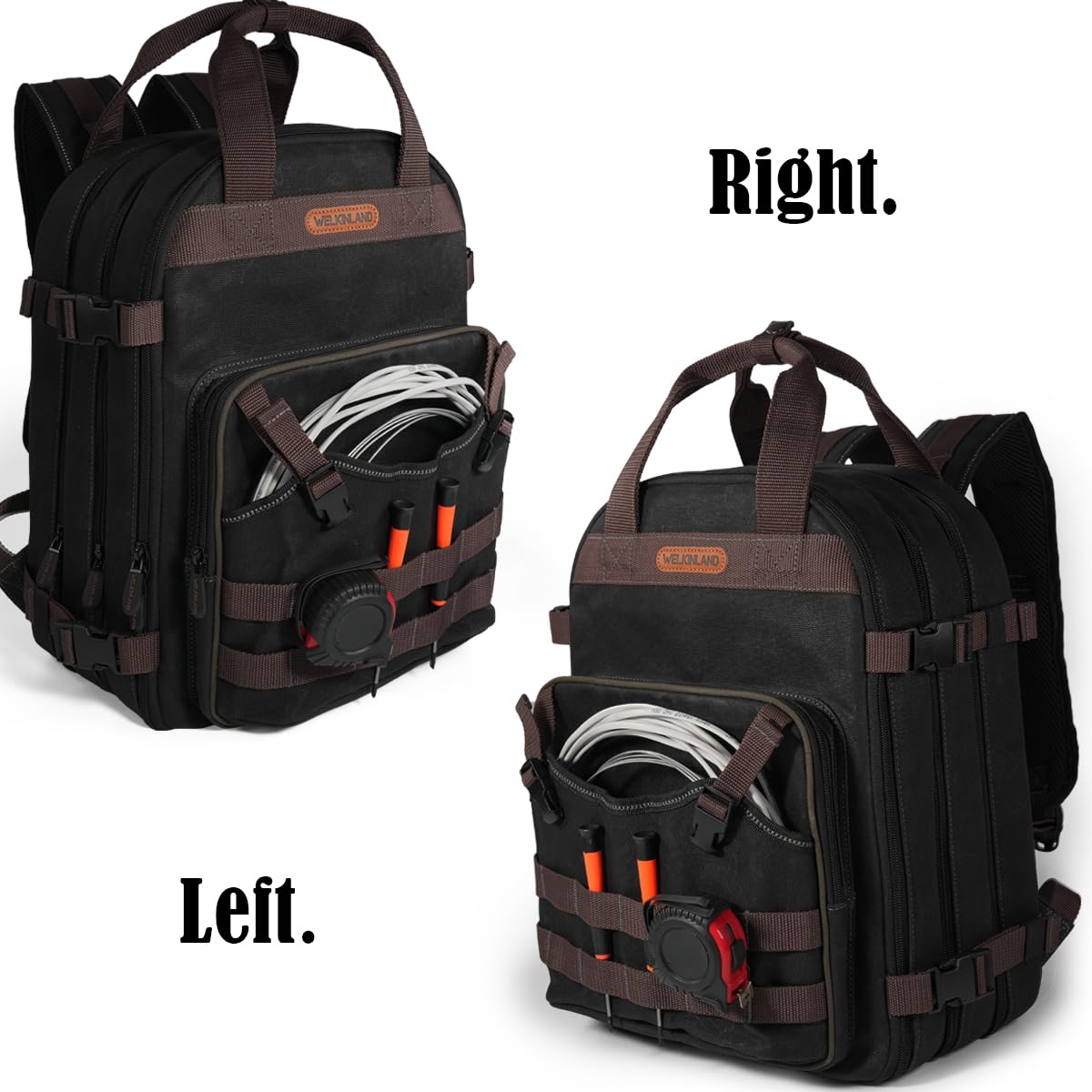 WELKINLAND 90-Pockets Electrician Backpack, Wax-Canvas Tool Backpacks Heavy Duty, Convenient Work Tool Back pack With Pockets