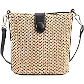 Women Straw Crossbody Bag Beach Handmade Rattan Shoulder Bags Hand Woven Leather Straps Straw Clutch Purse Vacation