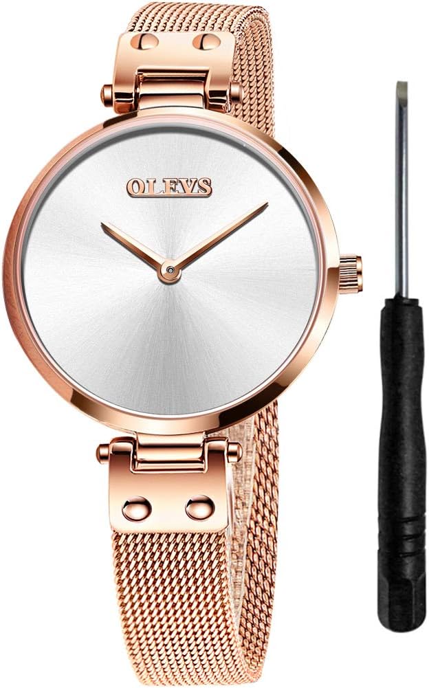 Gold Watches for Women with Small Wrists,Woman Watches Rose Gold Ladies Analog Thin Watches,Ladies Gold Watch Stainless Steel Mesh Fashion Casual Wrist Watch,Ladies Waterproof Minimalist Watch Date