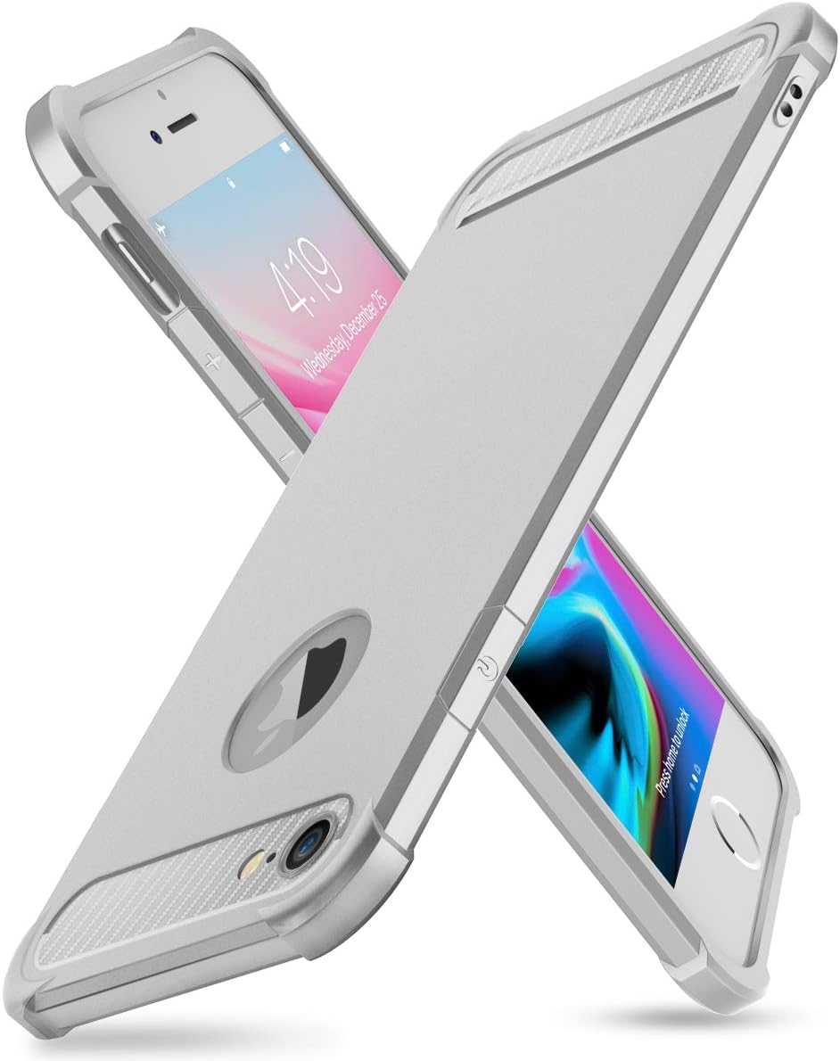 iPhone 8 Case, iPhone 7 Case, SUPBEC Shockproof Wallet Case with Card Holder, with Screen Protector [x2] [Slim Tough Armour] Full Body Protective Silicone Phone Case for iPhone 7/8, 4.7", Sliver