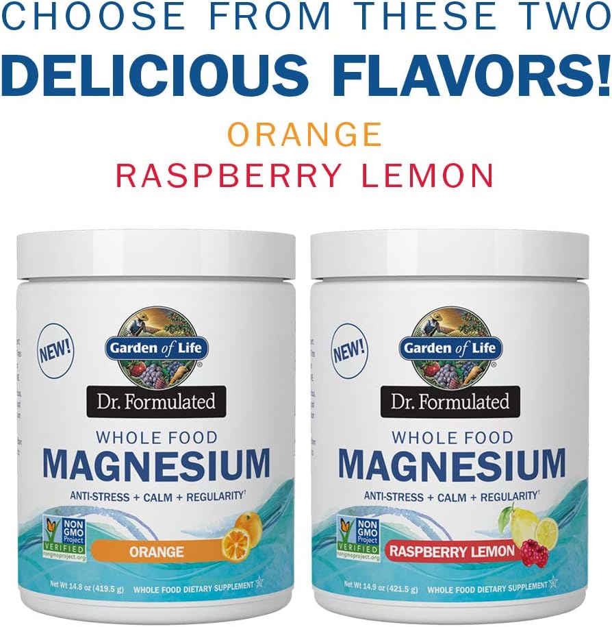 Garden of Life Dr. Formulated Whole Food Magnesium 419.5g Powder - Orange, Chelated, Non-GMO, Vegan, Kosher, Gluten & Sugar Free Supplement with Probiotics - Best for Anti-Stress, Calm & Regularity: Health & Personal Care