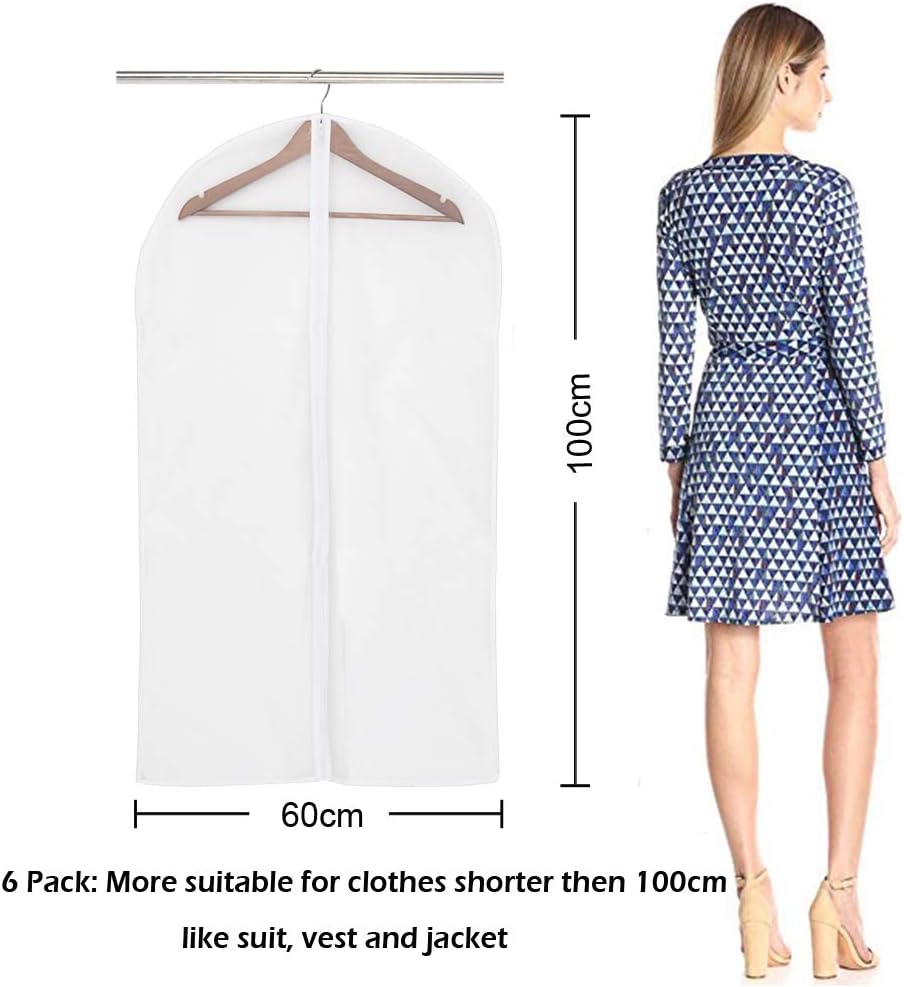 Niviy Clothes Covers Protector Bags Garment Covers Dustproof Moth Proof Coat Bag with Zip PEVA Translucent Suit Cover Waterproof Anti-mite Breathable Suit Protector 6pcs 60 * 100cm (White) - Image 4