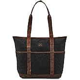 Tote Bag for Women Real Leather Shoulder Handbag Organizer Water Repellent Waxed Canvas