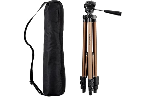 Amazon Basics 50-inch Lightweight Portable Camera Mount Tripod Stand With Bag, for Travel Photography, Black/Brown