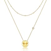 KSF Gold Floral Necklace for Women - 18K Gold Plated Flower Pendant Necklaces Stacked, Stainless Steel Non Tarnish Dainty Lucky Four Leaf Charm Necklace, Trendy Birthday Gifts for Mom Wife Girlfriend