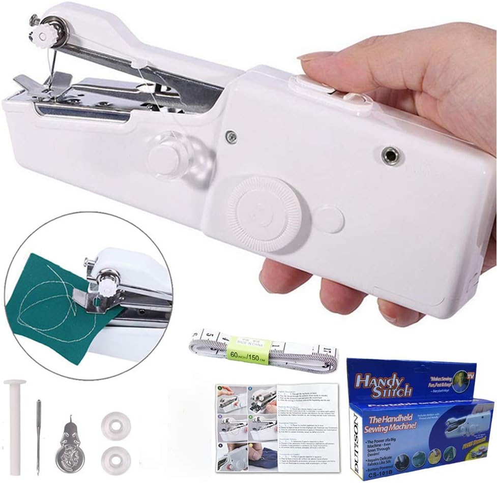Mini Handheld Portable Sewing Machine, Quick Handy Stitch Cordless Stitch Electric Sewing Machine for Fabric DIY Clothing Kids Cloth Pet Clothes Home Travel Use (Battery Not Included) (White)