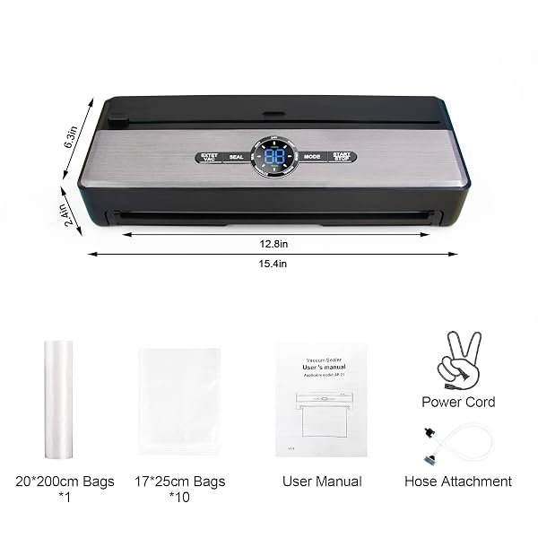 AUTOMATIC VACUUM SEALER MACHINE FOR FOOD, 9-IN-1 WITH CUTTER, BAG STORAGE, MOIST & DRY & LIQUID & SOFT, EXTERNAL VAC FOR JARS AND CONTAINERS, 85KPA WITH STARTER KITS -1*BAG ROLL&10*BAGS