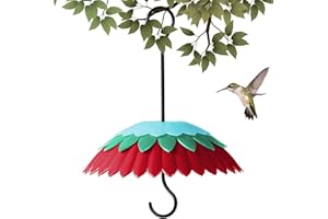 8" Bird Feeder Dome with Ant Moat, Skaithee 8" Bird Feeder Baffle with Ant Guard & Shepherd Hooks, Attract Hummingbirds & Anti Sun/Rain/Snow/Ants (Red 8 inches 20cm)