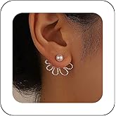 Andelaisi Boho Pearl Flower Jacket Earrings Hollow Flower Pearl Earrings Vintage Flower Earrings Silver Pearl Front Back Stud Earrings Statement Earrings Jewelry for Women