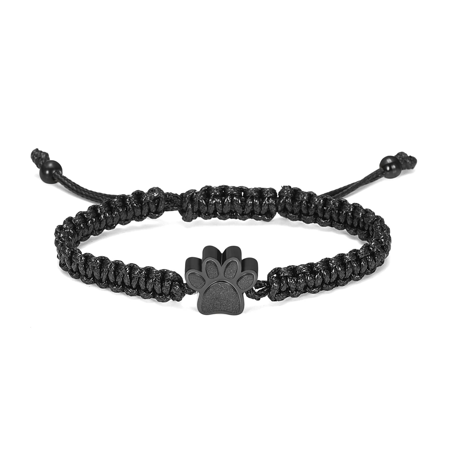Minicremation Paw Print Cremation Bracelet for Ashes for Pet Adjustable Braided Rope Urn Bracelet Ashes Holder Memorial Bangle Jewelry(Black) — image 1