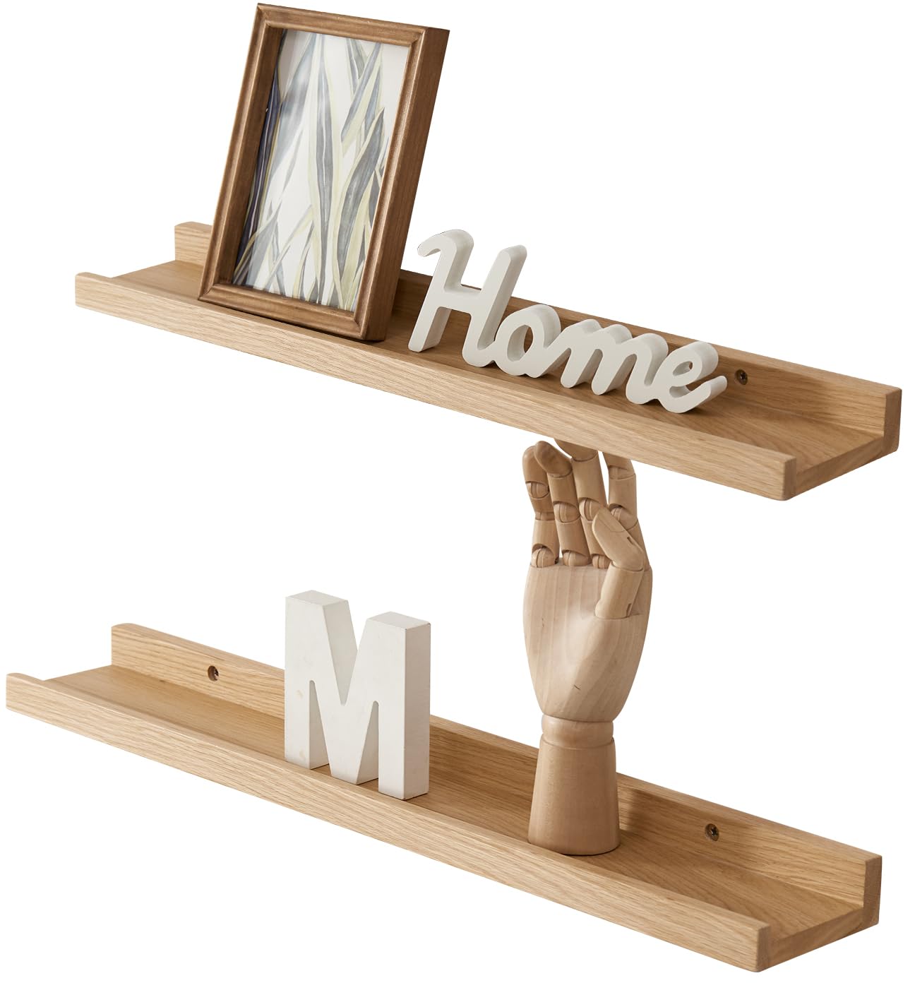 Gieanoo Floating Shelves, 40cm Solid Oak Wood Rustic Wall Shelves Set of 2 Wall mounted Picture Ledge Shelf with lip radiator shelf Display Shelf For Living Room, Kitchen, Bedroom — image 1