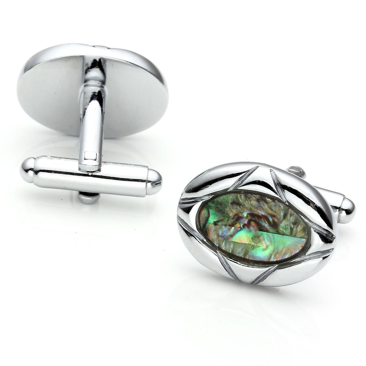 PiercingJ 2pcs Stainless Steel Exquisite GQ Classic Cufflinks Shirt Studs, Seashell Oval