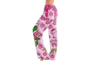 RTTUIOP Christmas Pajamas for Women Cute Funny Anime Graphic Lounge Baggy Stretch Soft Elastic Waist Wide Leg Sleepwear