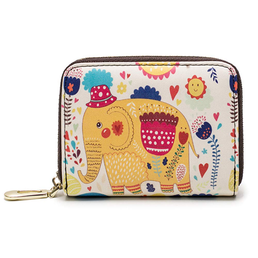 Auony Women's Credit Card Holder, Soft Leather Zipper Credit Card Wallets Change Purse (Elephant)