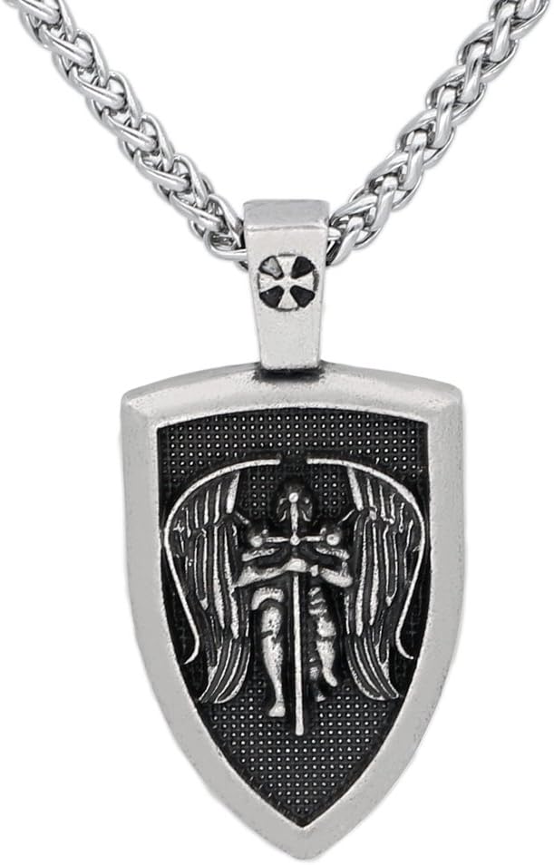 Amulet Men Necklace Archangel St.Michael Protect Me Saint Shield Protection Pendant Jewelry 2 Color