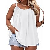 JOELLYUS Plus Size Tank Tops for Women Summer Casual Loose Pleated Spaghetti Strap Camisole Sleeveless Flowy Tunic Blouses