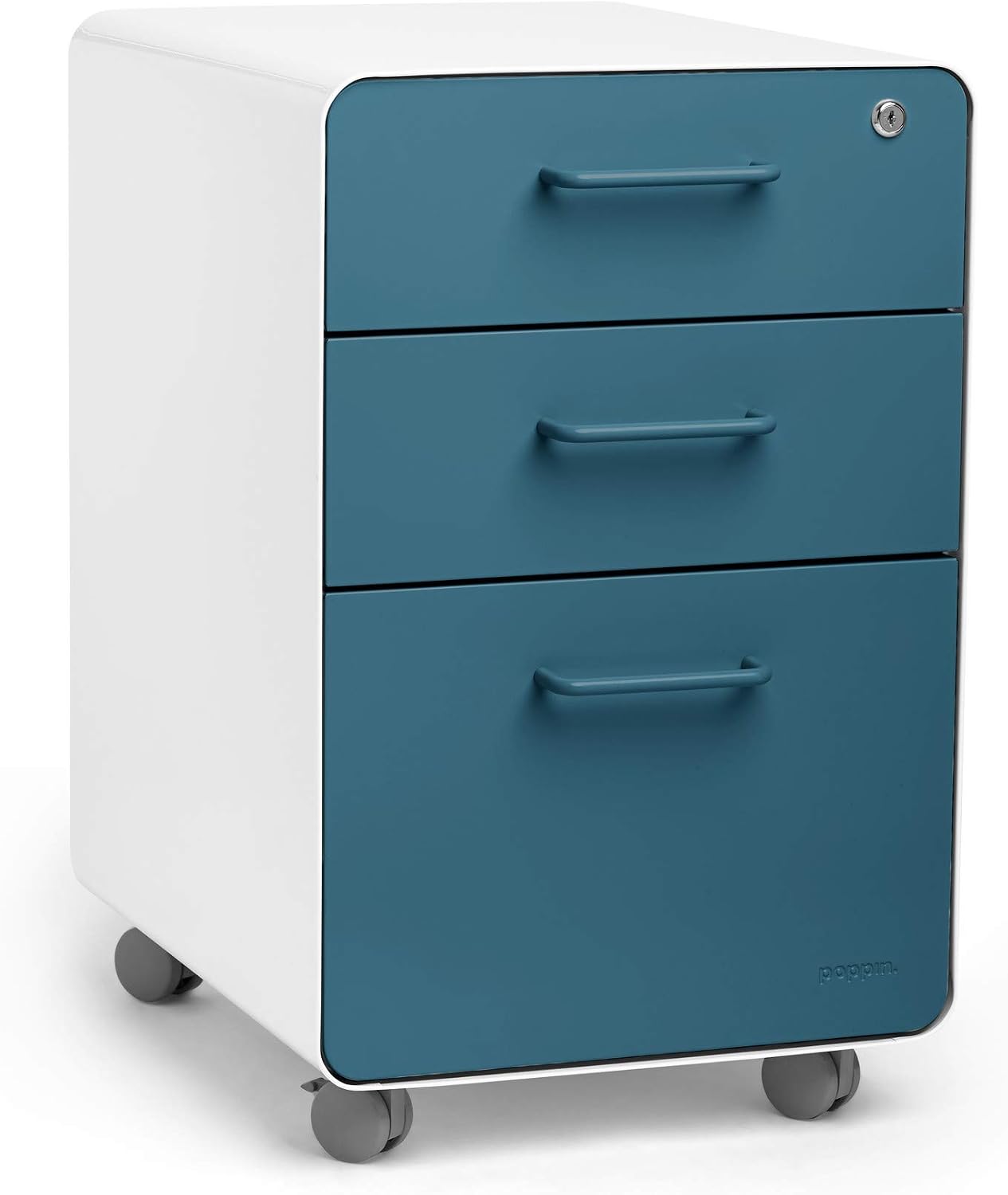 Amazon Com Poppin White Slate Blue Stow 3 Drawer File Cabinet Rolling Home Kitchen