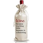 Thank You Teacher Gift Wine Bag For Women Man Male Her From Student Grad, Farewell Graduation Party Decor Favors or Supply, Teachers Appreciation Day Idea Gifts, Back To School Gifts, Linen Wine Bag
