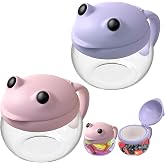 SELEWARE 2 Pack Toddler Snack Cups No Spill Snack Containers for Kids | 12.3 Oz BPA-Free Plastic Baby Snack Catcher with Spill-Proof Lid &amp; Handle, Dishwasher Safe, Cute Frog Design (Pink &amp; Purple)