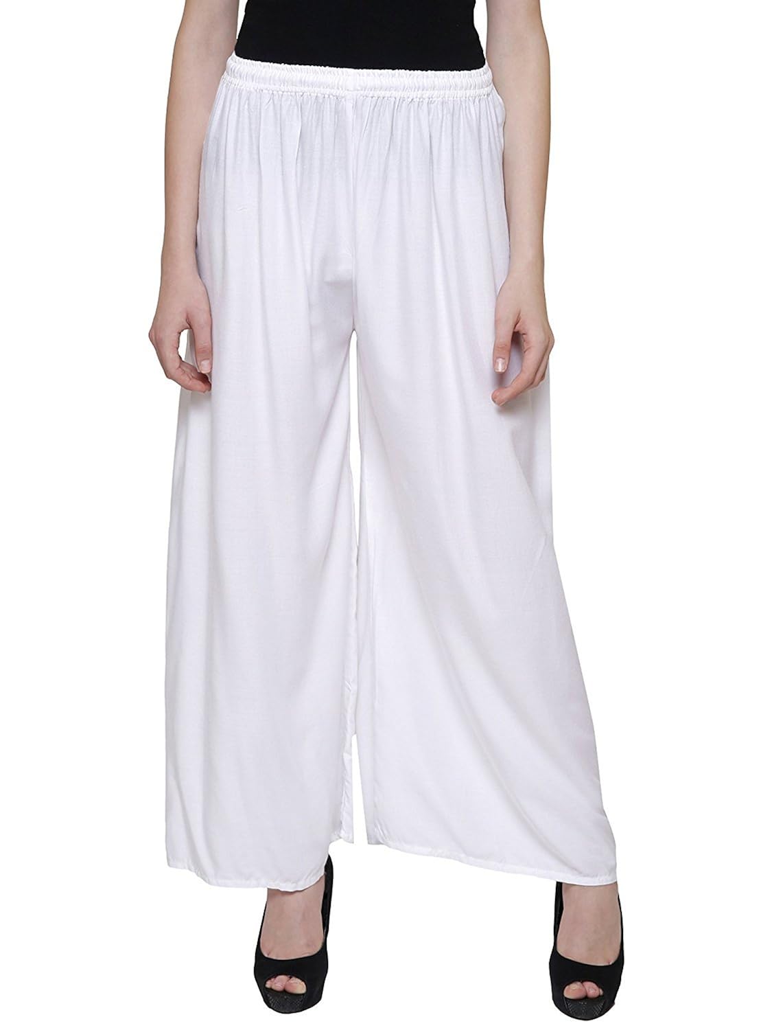 stylewhile women's rayon palazzos, free size (white)