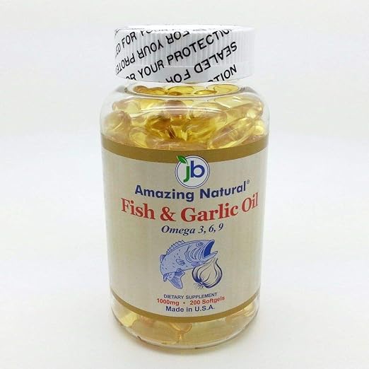 Amazing Natural Fish & Garlic Oil 200 Softgels 1000 Mg