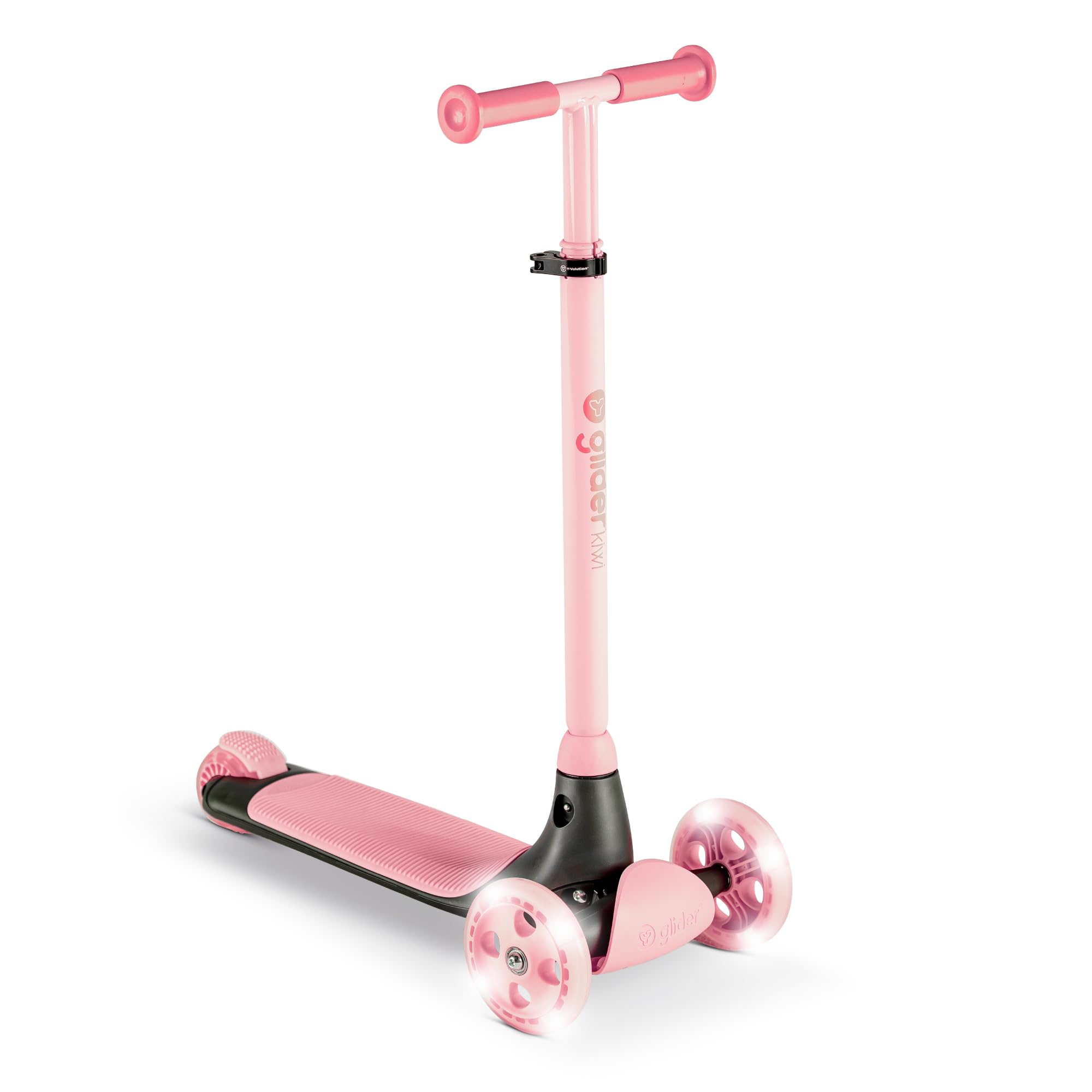 Yvolution Y Glider Kiwi Scooter for Kids Ages 3-8, 3 Wheel Scooter with LED Wheels (Pink)