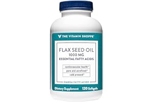 The Vitamin Shoppe Certified Organic Flax Seed Oil 1,000MG, Essential Fatty Acid That Supports Cardiovascular Health, Unrefined & Pesticide Free, Cold Pressed Flax Seed Oil (120 Softgels)
