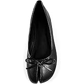 VERISSON Women's Tabi Shoes Flats Split Toe Janpanese Ballet Flats Cute Black Bowknot Ballerina Shoes