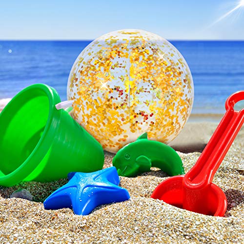 Hsei 3 Pieces Inflatable Beach Ball Glitter Beach Ball Floatable Confetti Ball for Summer Beach, Pool and Party Favor (Golden, 16 and 24 Inch)
