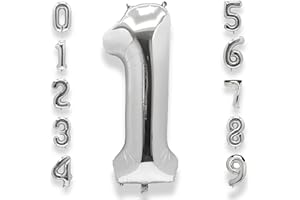 AULE 40 Inch Big Silver 1 Balloon Number Large Foil Helium Number Balloons 0-9 Jumbo Giant Happy 1st Birthday Party Decorations for Boy or Girl Huge Mylar Anniversary Party Supplies