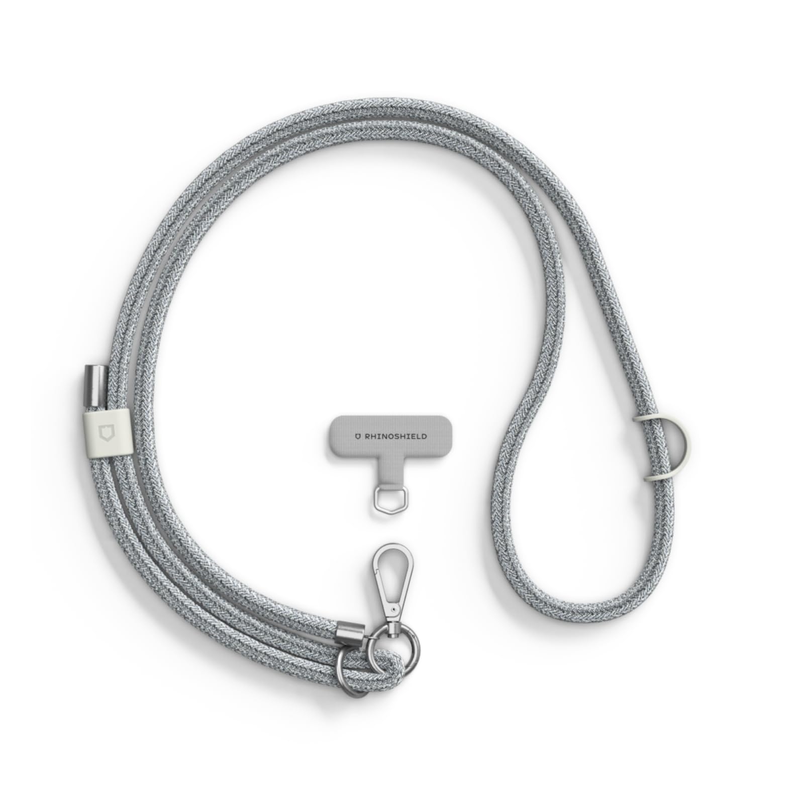RHINOSHIELD Braided Crossbody Phone Lanyard | Easy to Adjust, Additional loop to hang Airpods, Keys, Durable Strap, Multiple Colors, Made of Recycled Materials(Landyard Card Included) - Silver Gray