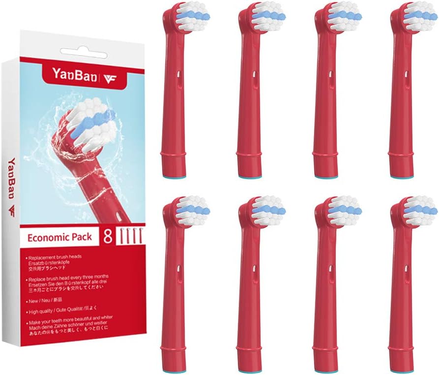 WuYan Toothbrush Heads Compatible with Oral b Kids Electric Toothbrush, 8 Pack Replacement for Braun Candy Red Brush Heads for Kids