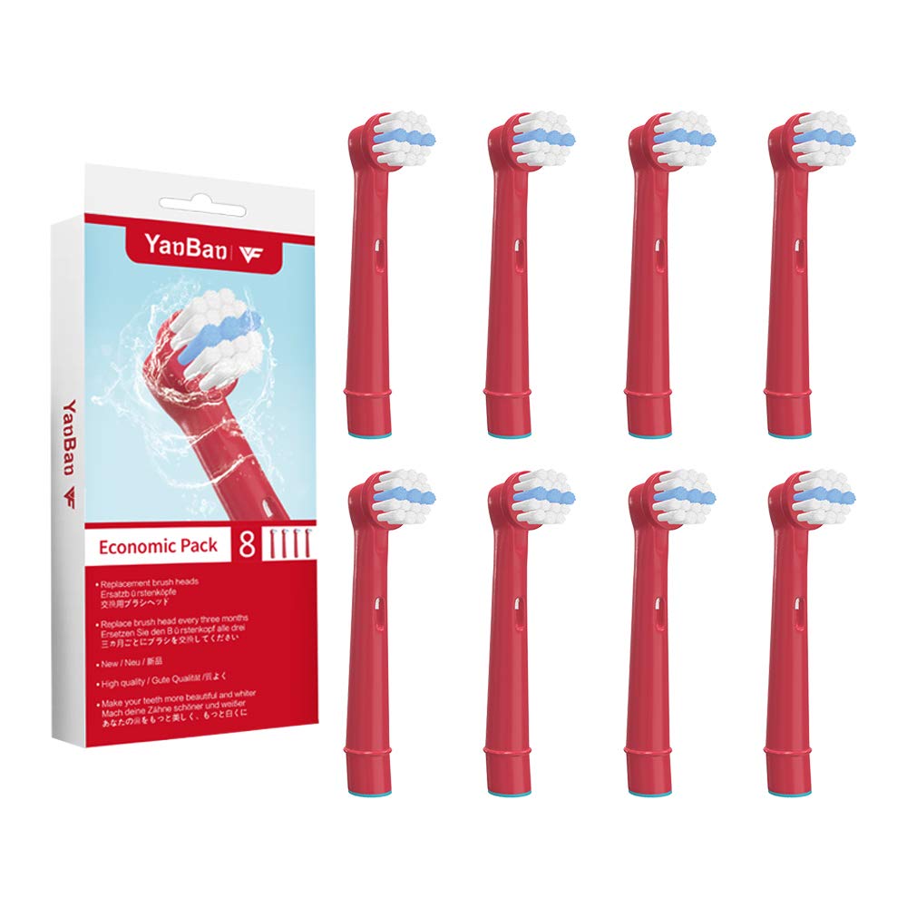 WuYan Toothbrush Heads Compatible with Oral b Kids Electric Toothbrush, 8 Pack Replacement for Braun, Candy Red Brush Heads for Kids