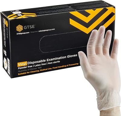 GTSE Clear Vinyl Gloves S Size 100 Pack EN 455 Compliant Powder Free Heavy Duty