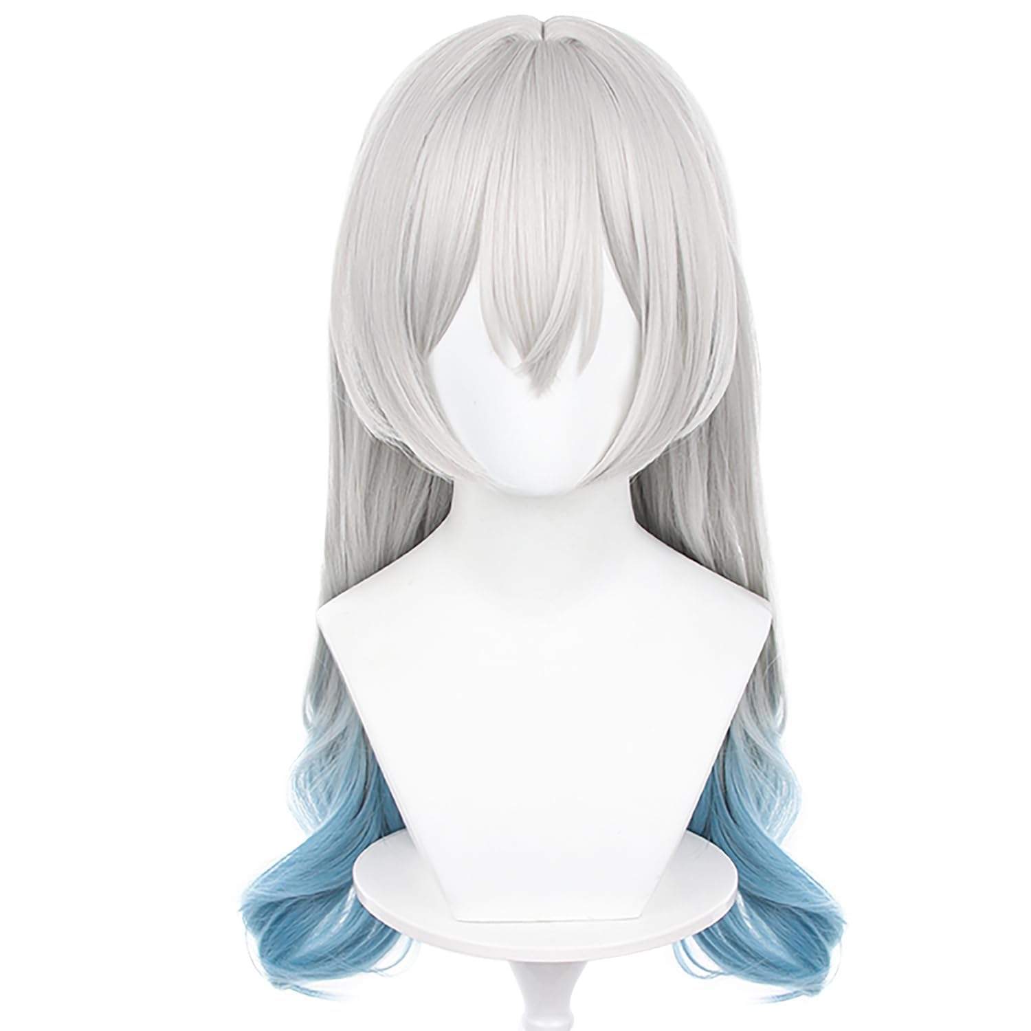 Grey Mixed Blue Long Straight Cosplay Wig with Bangs Heat Resistant Synthetic Hairs for Women Halloween Comic Con Cosplay Replacement Wigs