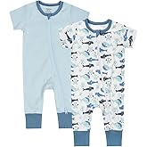 Teach Leanbh Baby Boys Girls 2 Pack 2 Way Zipper Footless Pajamas Cotton Short Sleeve Printing Romper Sleep and Play