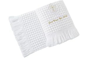 Booulfi Baby Blankets for Boys Girls Baby Receiving Blankets Cross Embroidery Tassle Waffle Newborn Blanket Soft White Crib Blanket Newborn Essentials Baptism Christening Gifts,Size 48X49