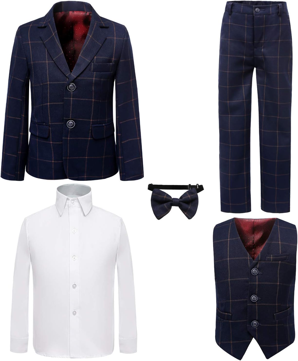Boy's 5 Pieces Tuxedos Toddler Formal Suits Set Kids Slim Fit Suit for Weddings