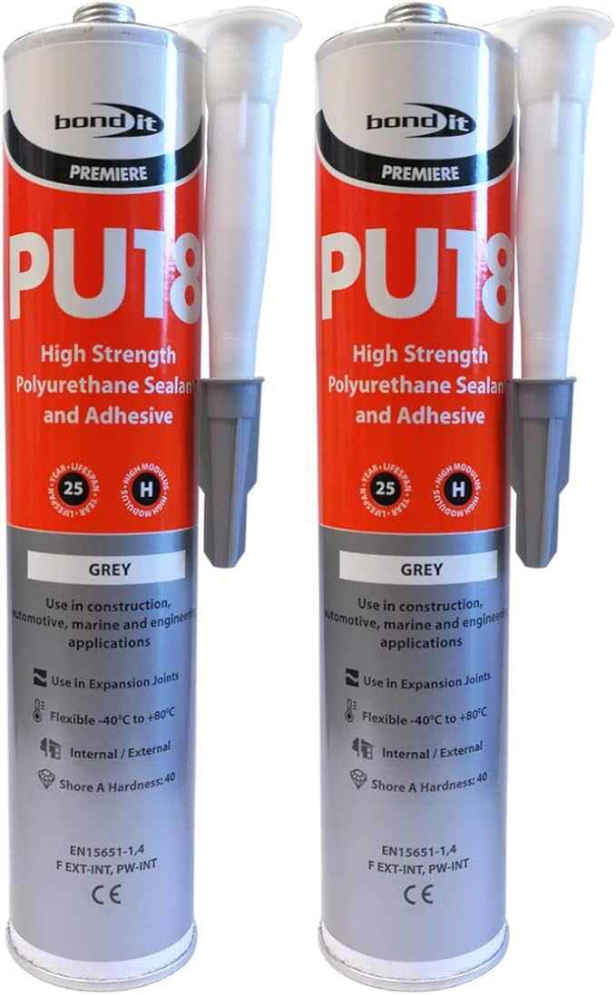 (Pack of 2) PU18 Grey Polyurethane Adhesive Sealant High Strength